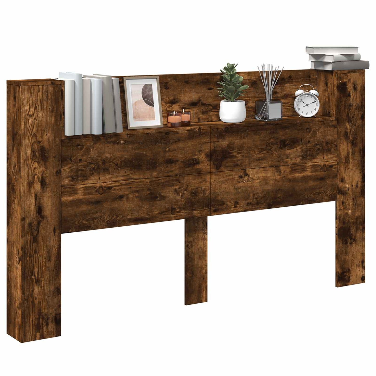 Headboard Cabinet with LED Smoked Oak 180 x 16.5 x 103.5 cm