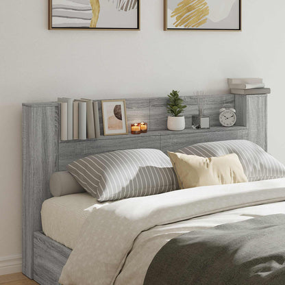 Headboard Cabinet with LED Grey Sonoma 180 x 16.5 x 103.5 cm