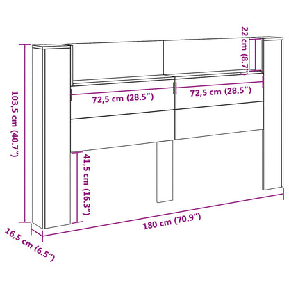 Headboard Cabinet with LED Grey Sonoma 180 x 16.5 x 103.5 cm