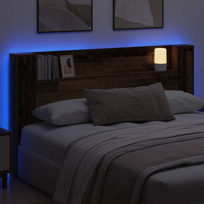 Headboard Cabinet with LED Old Wood 180 x 16.5 x 103.5 cm