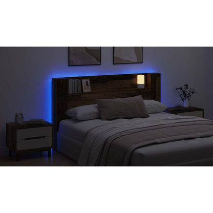 Headboard Cabinet with LED Old Wood 180 x 16.5 x 103.5 cm