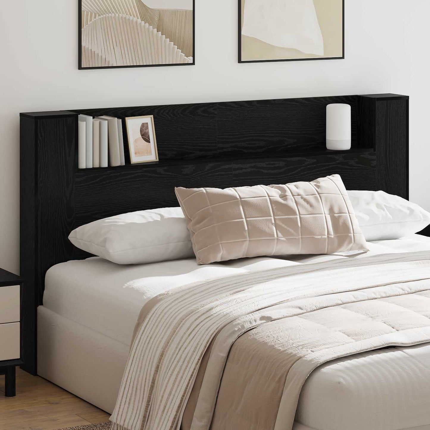 Headboard Cabinet with LED Black Oak Engineered Wood