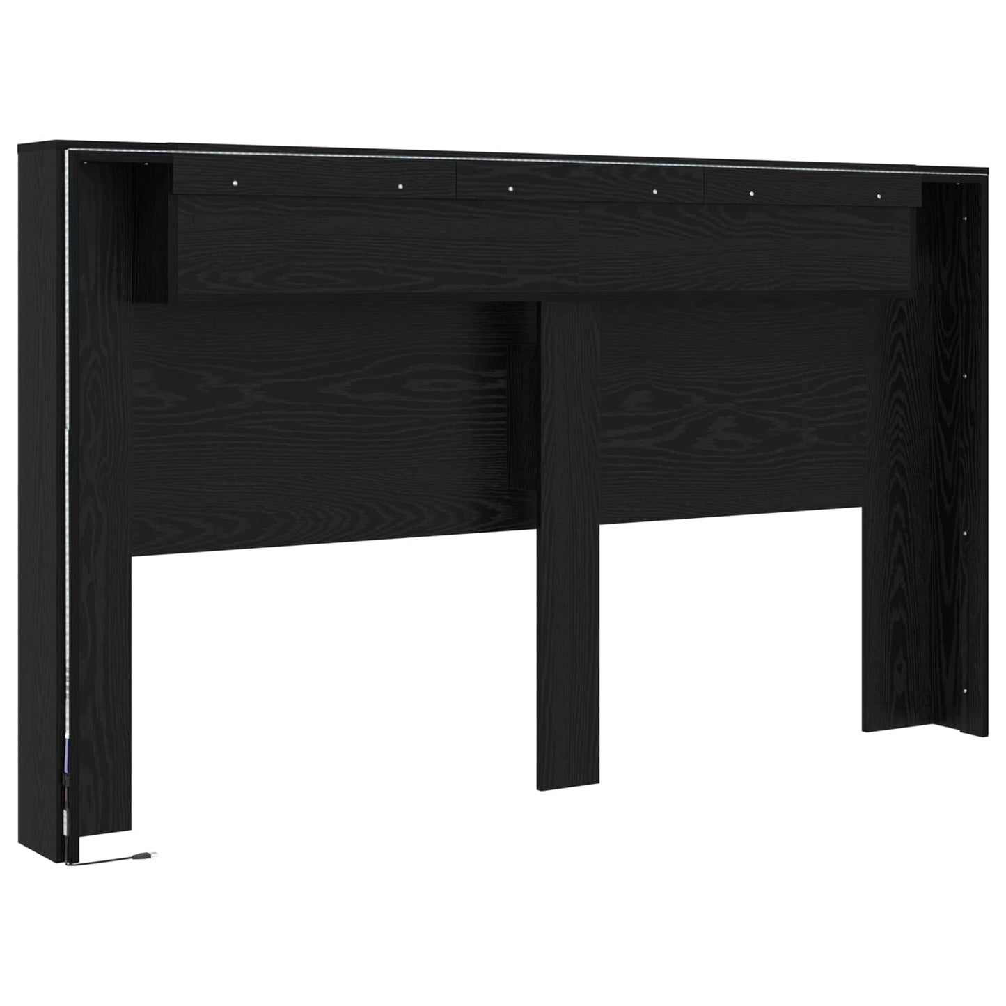 Headboard Cabinet with LED Black Oak 180 x 16.5 x 103.5 cm