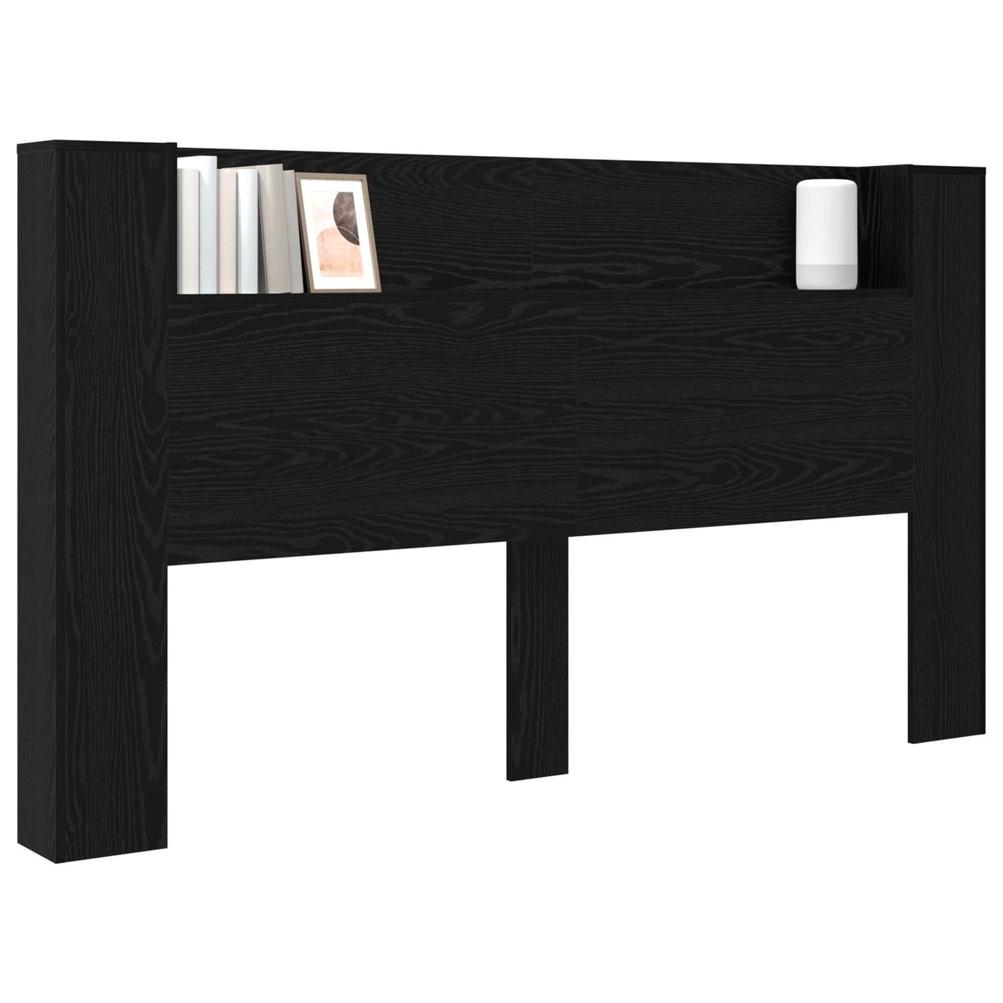 Headboard Cabinet with LED Black Oak 180 x 16.5 x 103.5 cm