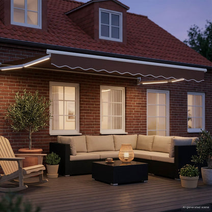 Manual Retractable Awning with LEDs Brown and White 2.5 x 2 m