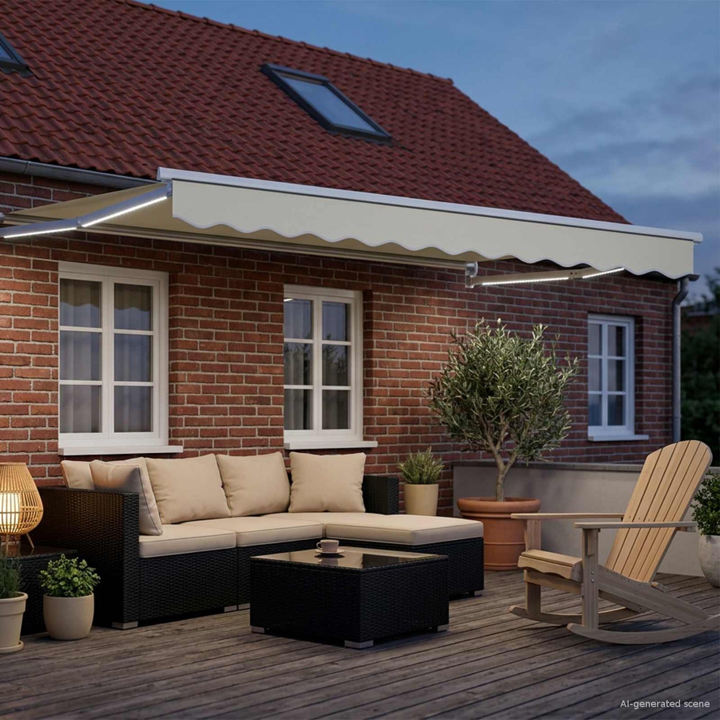 Manual Retractable Awning with LEDs Cream and White 3 x 2 m