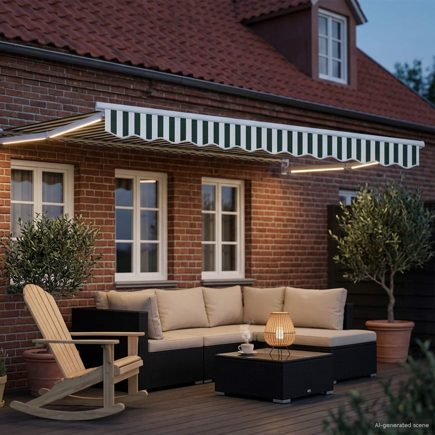 Manual Retractable Awning with LEDs Green and White 3 x 2 m