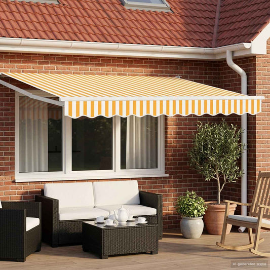 Manual Retractable Awning with LEDs Yellow and White 3.5 x 2 m