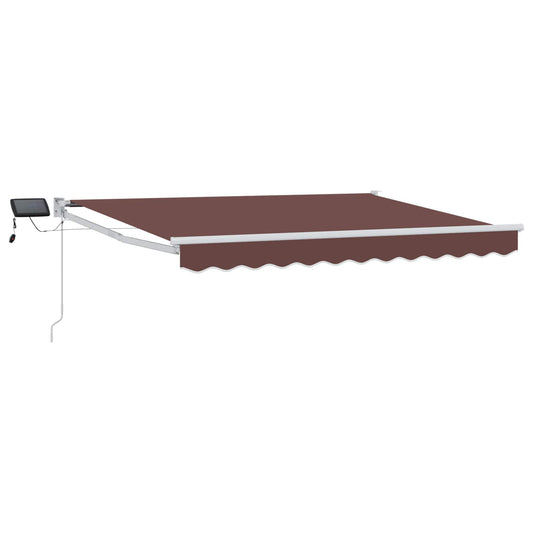 Manual Retractable Awning with LEDs Brown and White 3.5 x 2 m