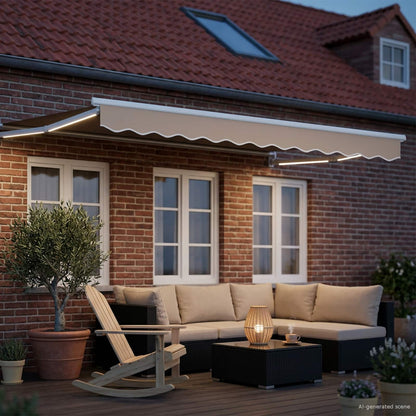 Manual Retractable Awning with LEDs Beige and White 3.5 x 2 m