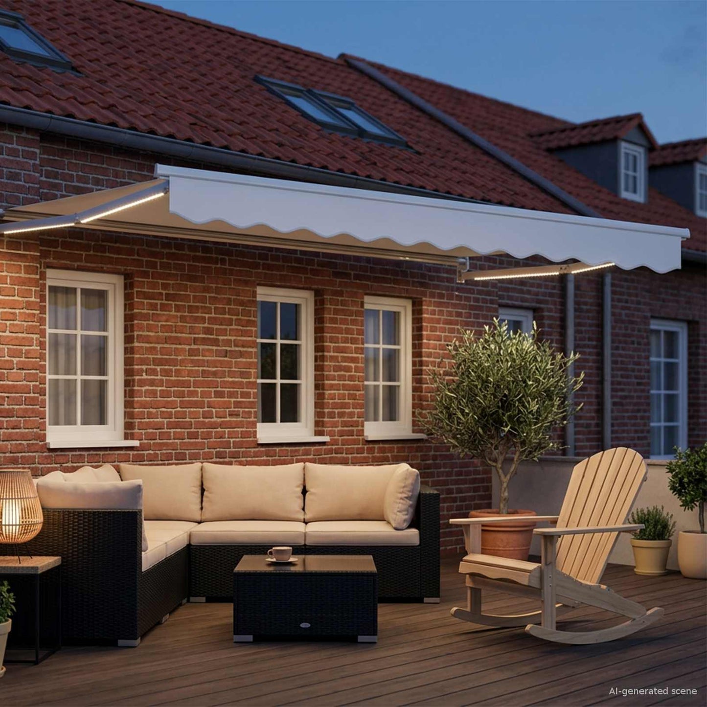 Manual Retractable Awning with LEDs White 3.5 x 2 m