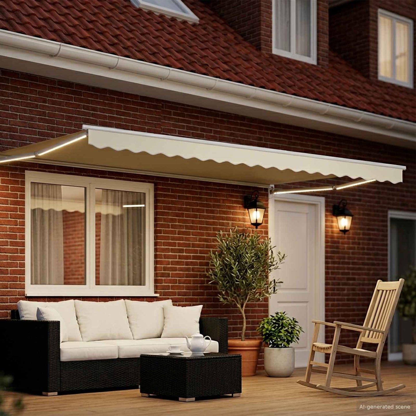 Manual Retractable Awning with LEDs Cream and White 4 x 2 m