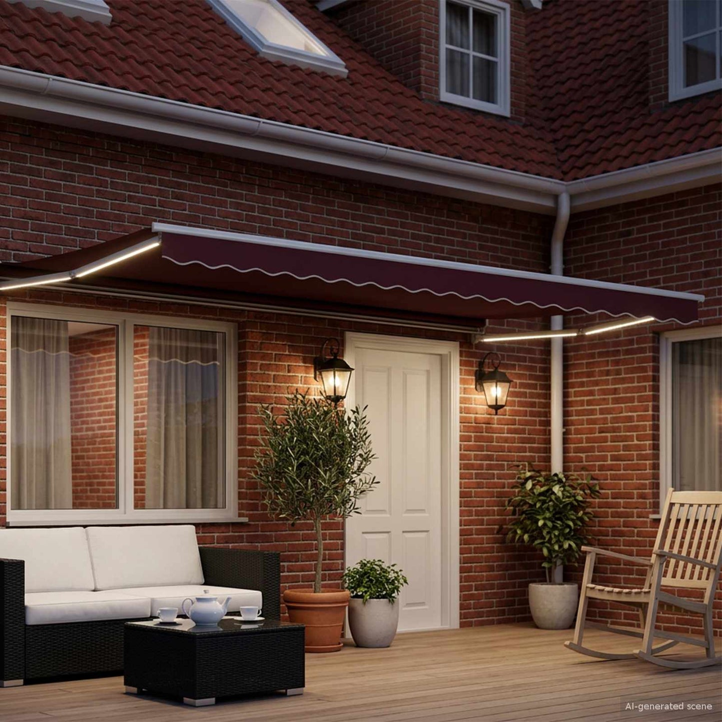 Manual Retractable Awning with LEDs Burgundy and White 4 x 2 m