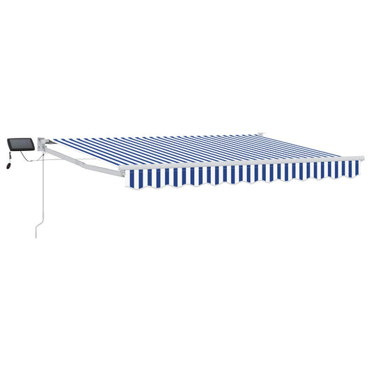 Manual Retractable Awning with LEDs Blue and White 3 x 2.5 m