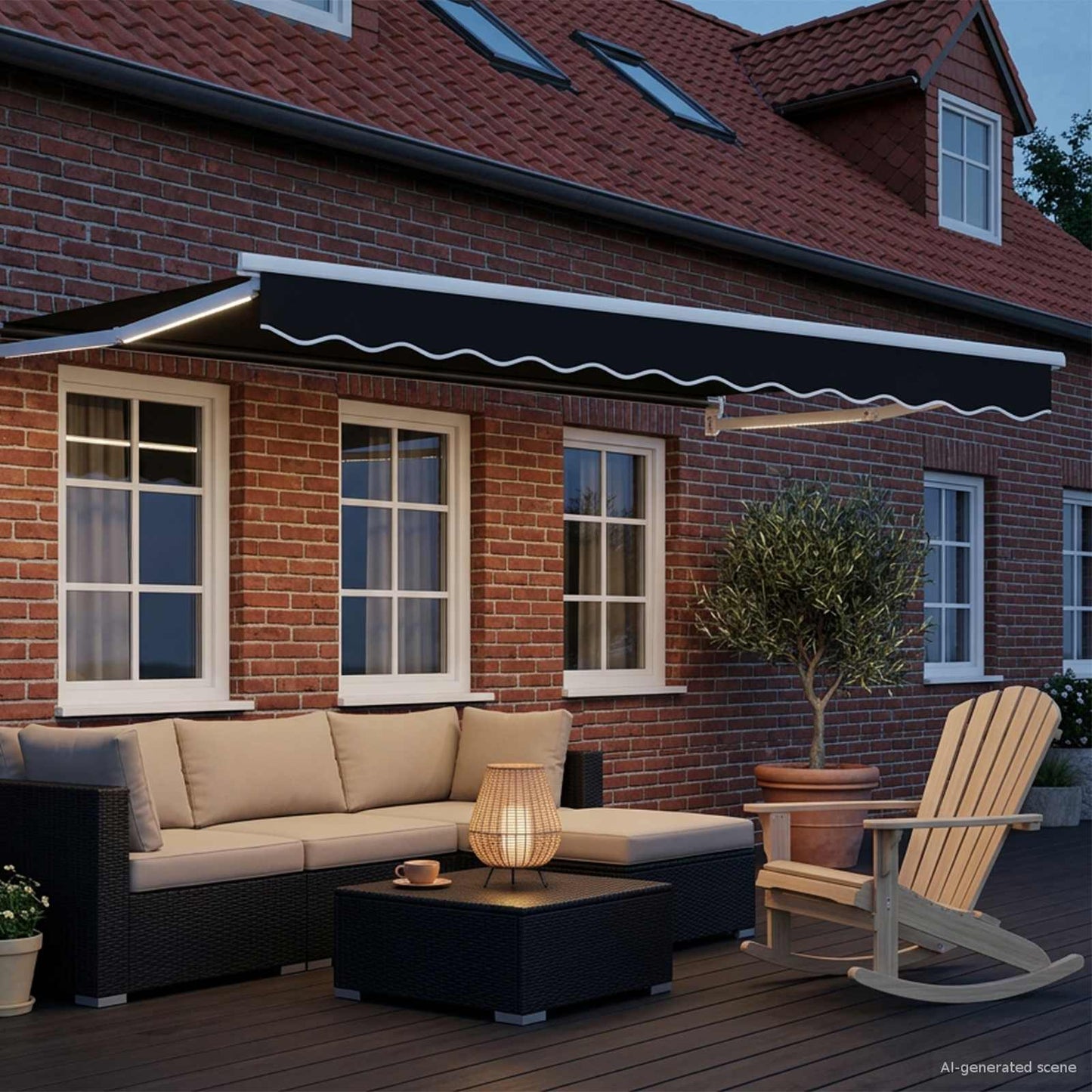 Manual Retractable Awning with LEDs Black and White 3 x 2.5 m