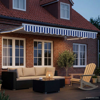 Manual Retractable Awning with LEDs Blue and White 3.5 x 2.5 m