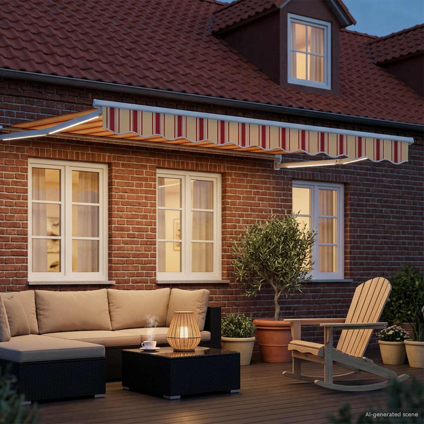 Manual Retractable Awning with LEDs Multicolour 3.5 x 2.5 m