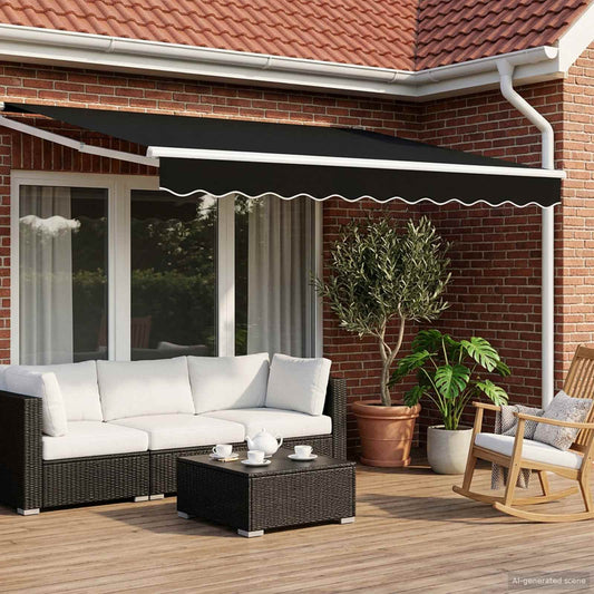 Manual Retractable Awning with LEDs Black and White 3.5 x 2.5 m