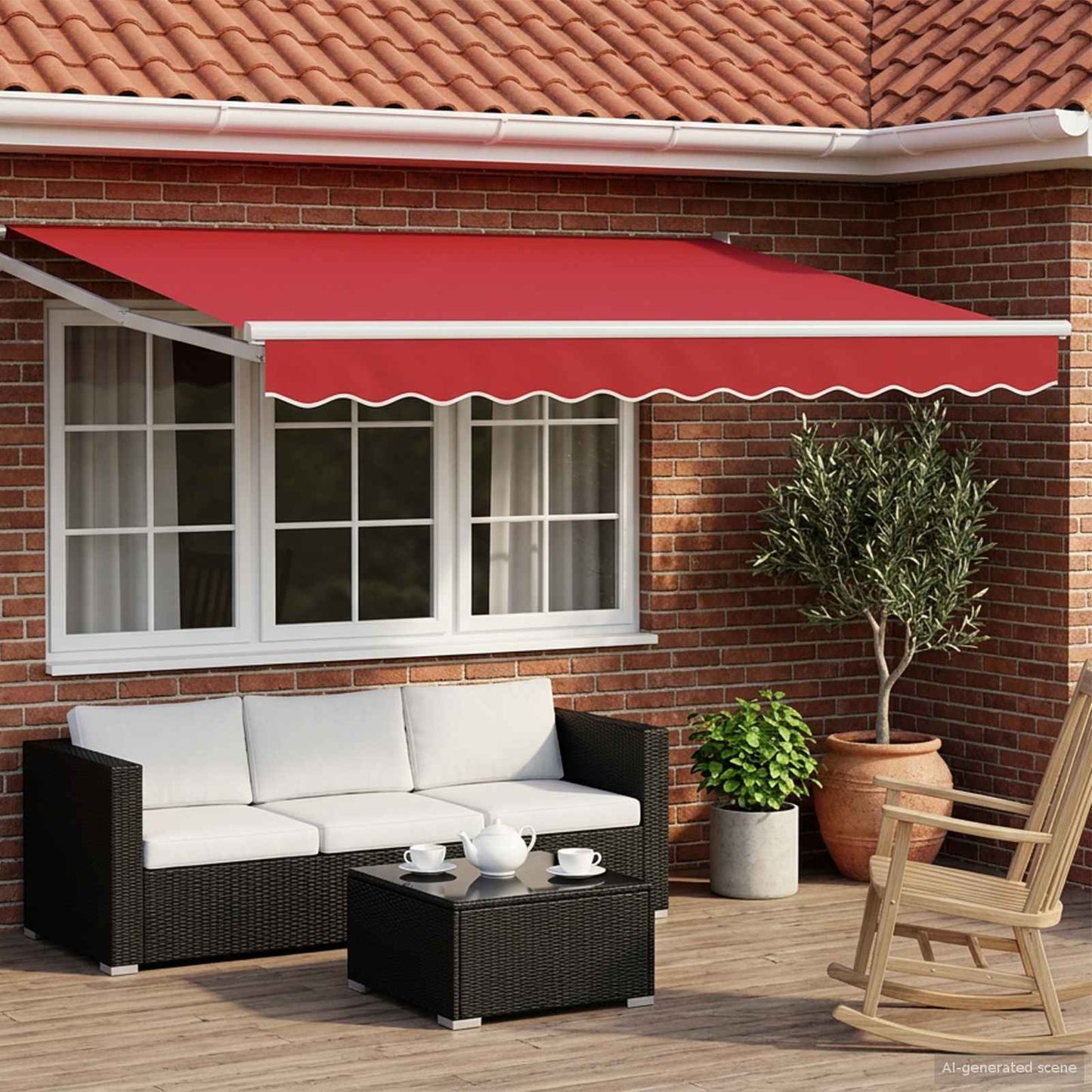 Manual Retractable Awning with LEDs Red and White 3.5 x 2.5 m