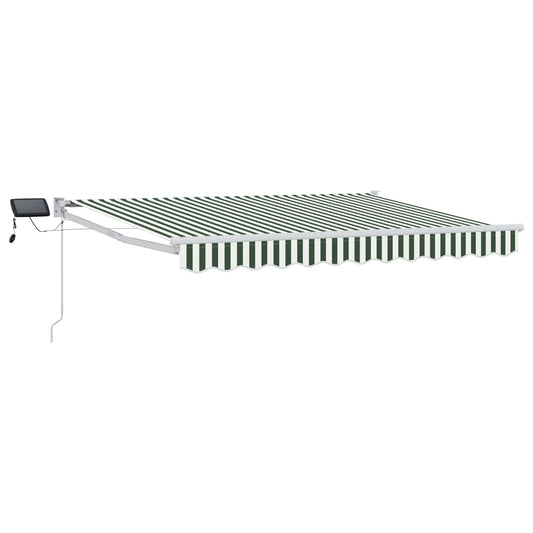 Manual Retractable Awning with LEDs Green and White 3.5 x 2.5 m