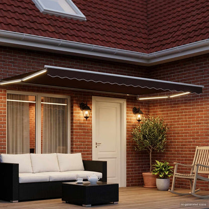 Manual Retractable Awning with LEDs Brown and White 4 x 3 m