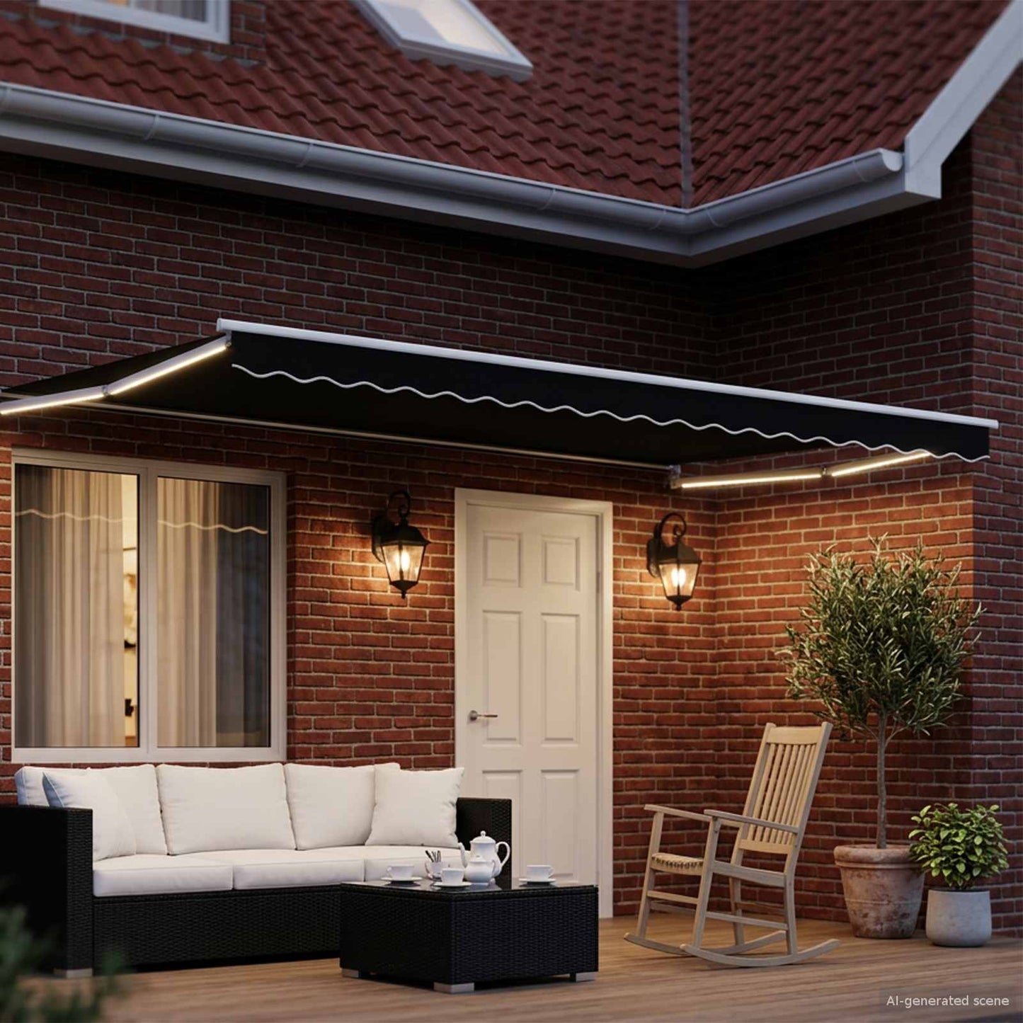 Manual Retractable Awning with LEDs Black and White 4 x 3 m