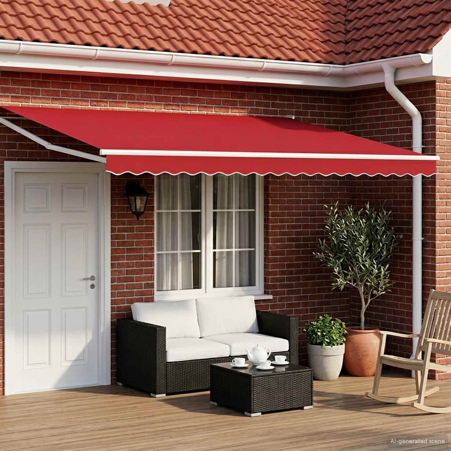 Manual Retractable Awning with LEDs Red and White 4 x 3 m