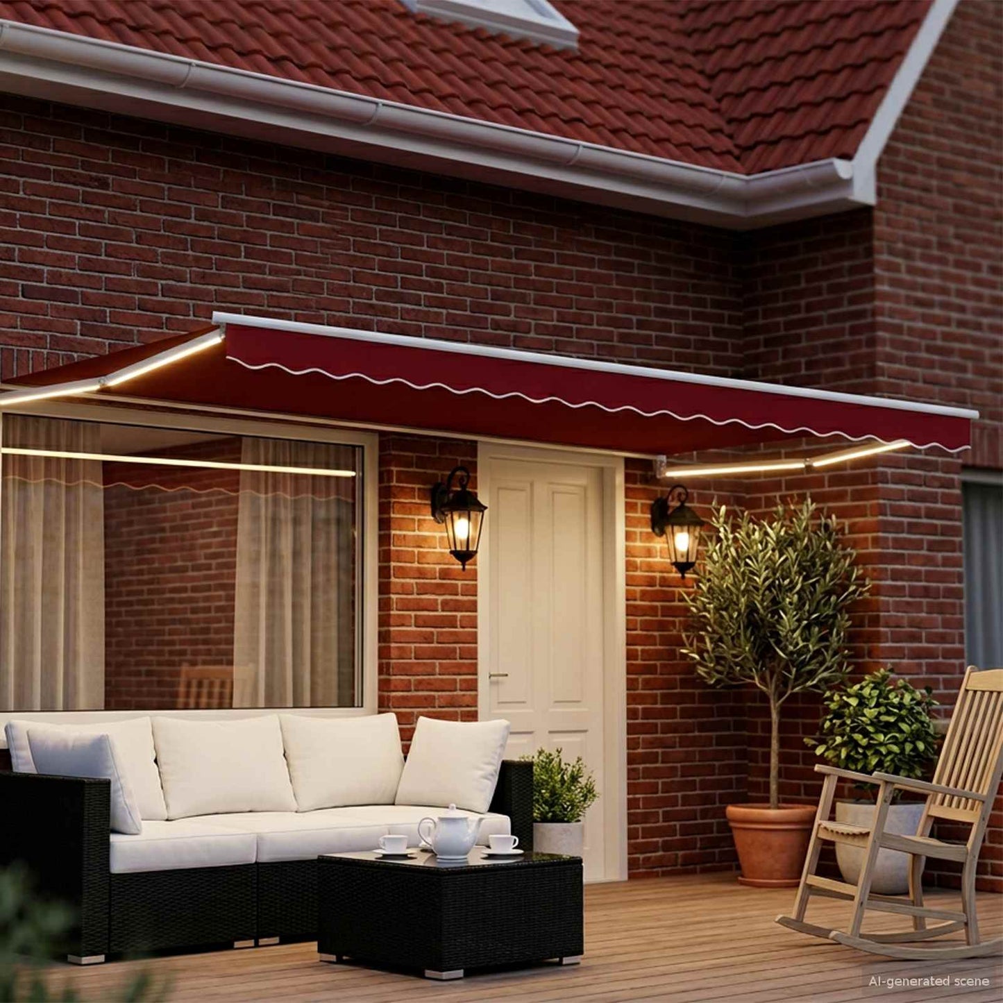 Manual Retractable Awning with LEDs Red and White 4 x 3 m