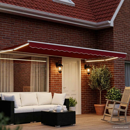 Manual Retractable Awning with LEDs Red and White 4 x 3 m