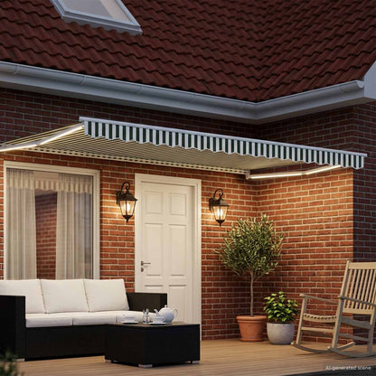 Manual Retractable Awning with LEDs Green and White 4 x 3 m