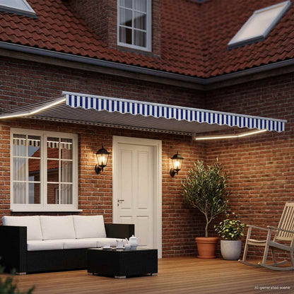 Manual Retractable Awning with LEDs Blue and White 4.5 x 3 m