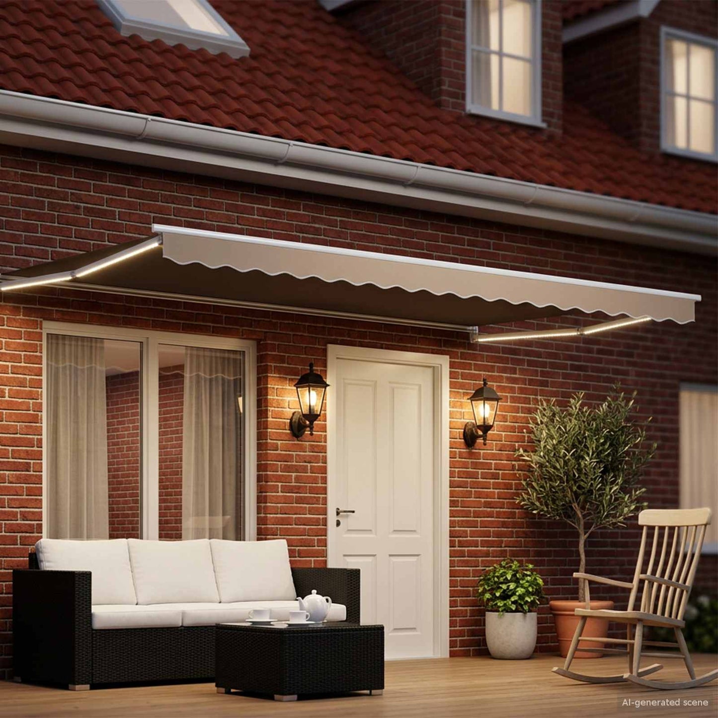 Manual Retractable Awning with LEDs Beige and White 4.5 x 3 m