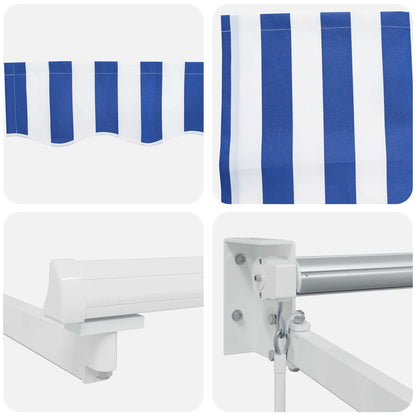 Manual Retractable Awning with LEDs Blue and White 5 x 3 m