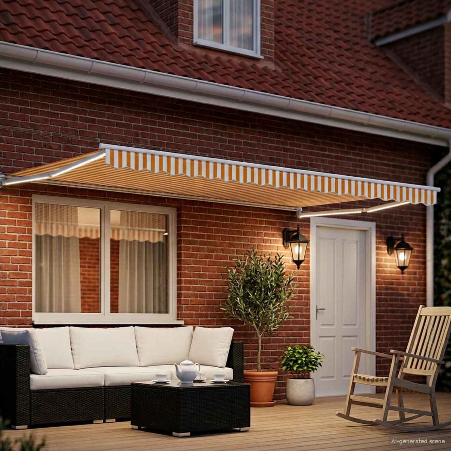 Manual Retractable Awning with LEDs Orange and White 5 x 3 m