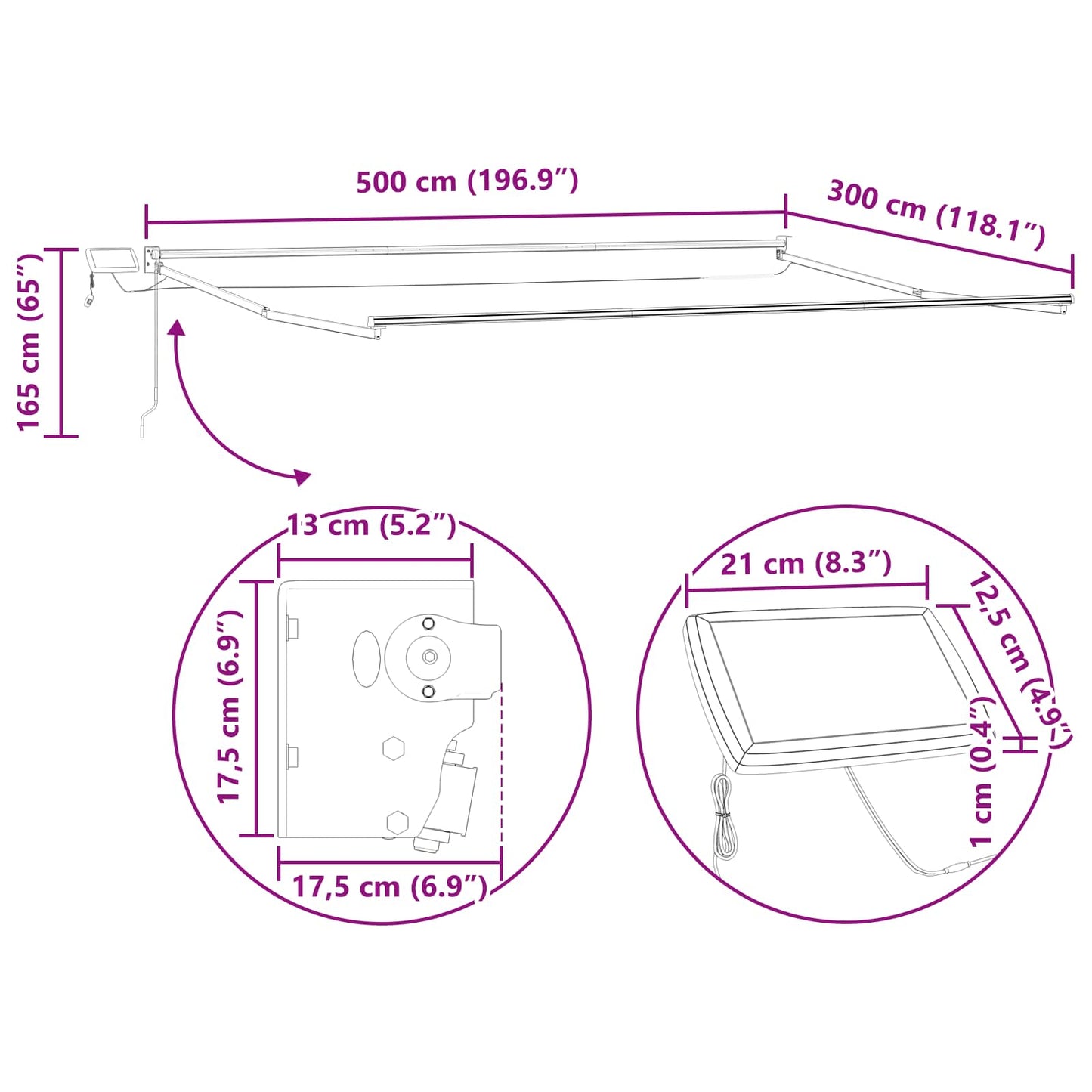 Manual Retractable Awning with LEDs Multicolour 5 x 3 m