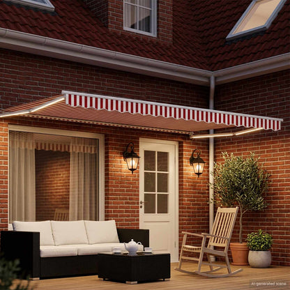 Manual Retractable Awning with LEDs Red and White 5 x 3 m
