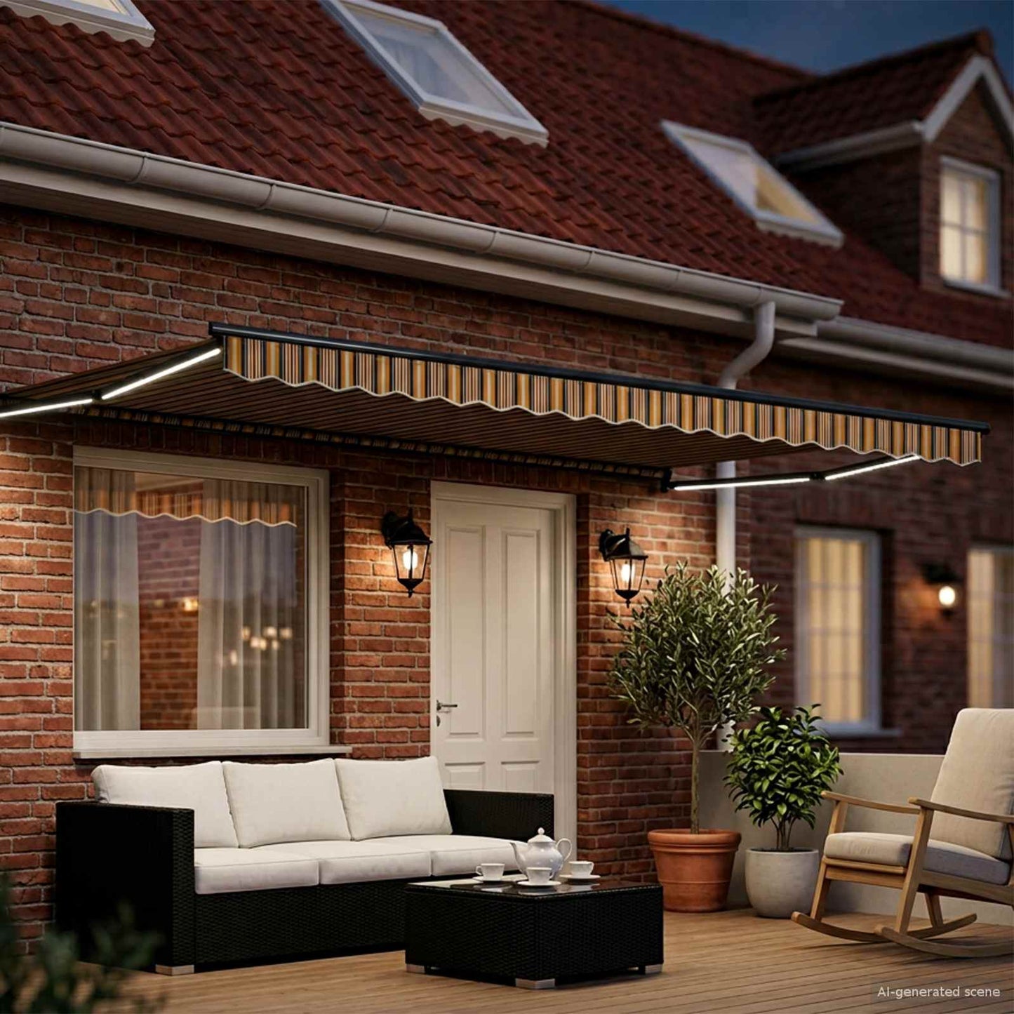 Manual Retractable Awning with LEDs 5 x 3 m