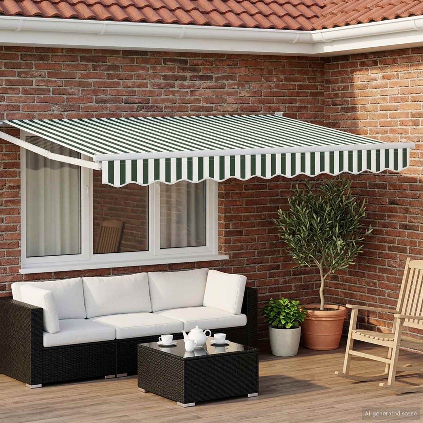 Electric Retractable Awning Green and White 3 x 2.5 m