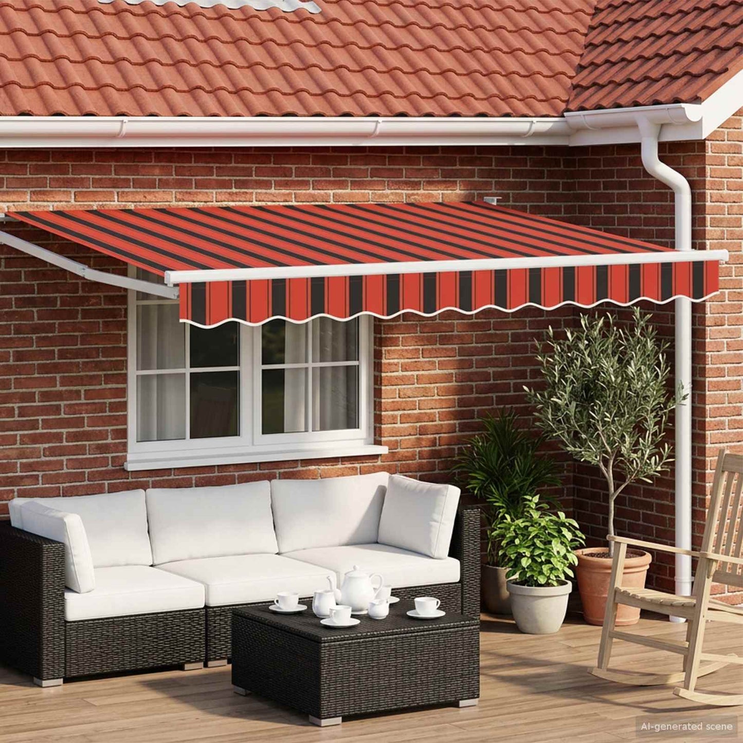 Electric Retractable Awning Orange, Brown and White 3.5 x 2.5 m