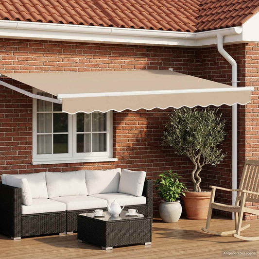 Electric Retractable Awning Beige and White 3.5 x 2.5 m