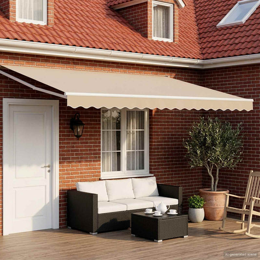 Electric Retractable Awning Beige and White 4 x 3 m