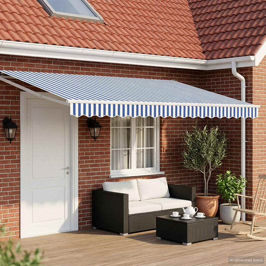 Electric Retractable Awning Blue and White 4.5 x 3 m