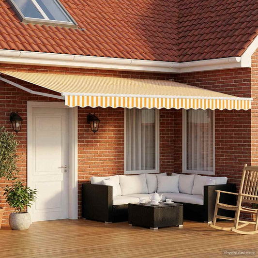 Electric Retractable Awning Yellow and White 4.5 x 3 m