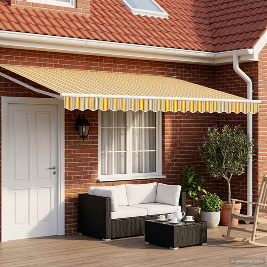 Electric Retractable Awning Yellow, Grey and White 4.5 x 3 m
