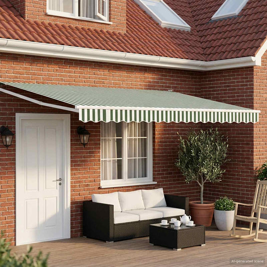 Electric Retractable Awning Green and White 4.5 x 3 m