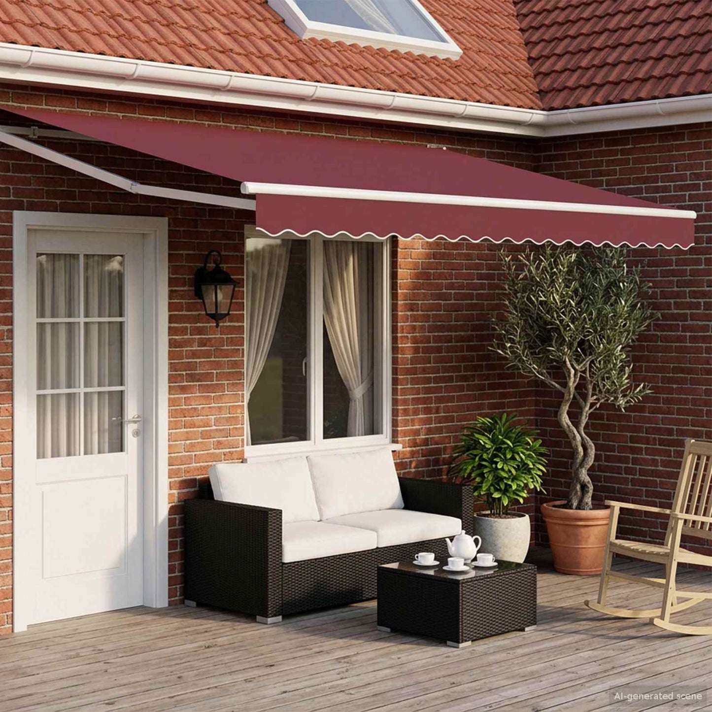 Electric Retractable Awning Burgundy and White 5 x 3 m