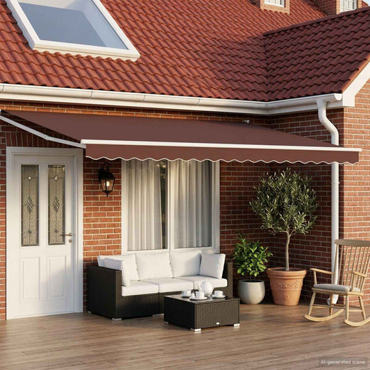 Electric Retractable Awning Brown and White 5 x 3 m