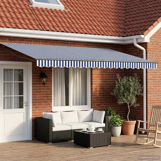 Electric Retractable Awning Blue, White and Anthracite 4 x 3 m
