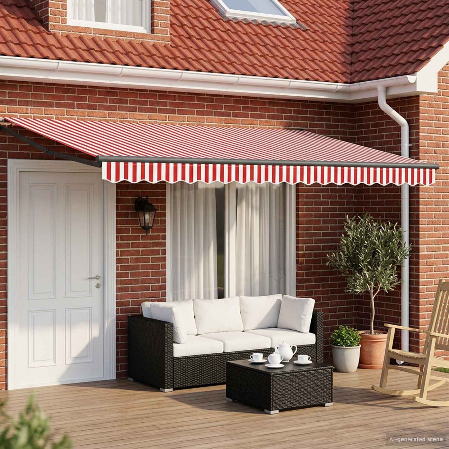 Electric Retractable Awning Red, White and Anthracite 4.5 x 3 m