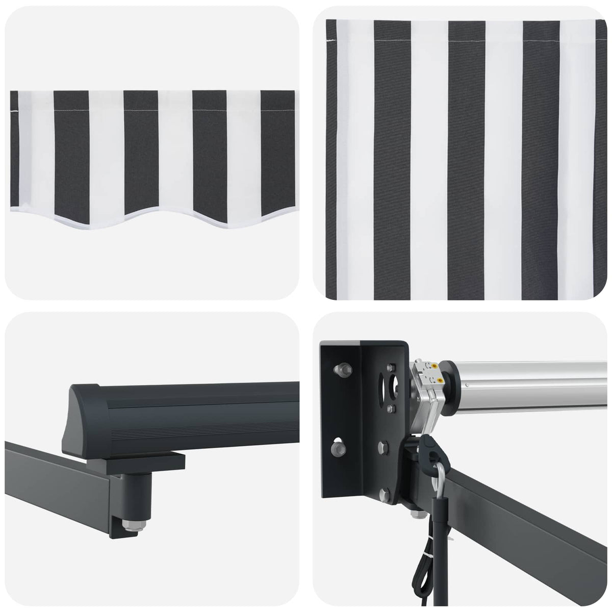 Solar Electric Awning 5 x 3 m Anthracite and White Stripe
